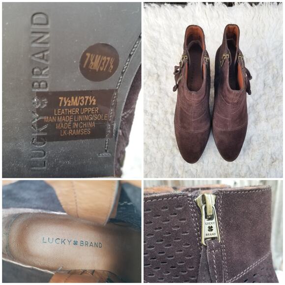 Brown Ankle Boots Suede Perforated Leather Booties Lucky Brand Ramses Size 7.5 - Picture 7 of 12
